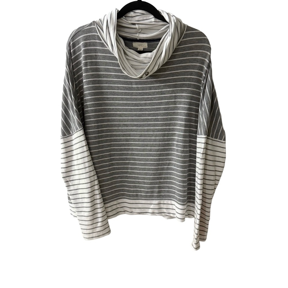 Cupio Gray + White Striped Women’s Cowl Neck Pullover Sweater/sweatshirt | XL